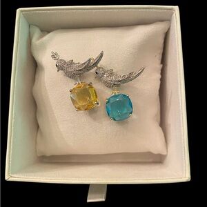 Elegant Silver Bird pins with Yellow or Blue Stones. Pick your color